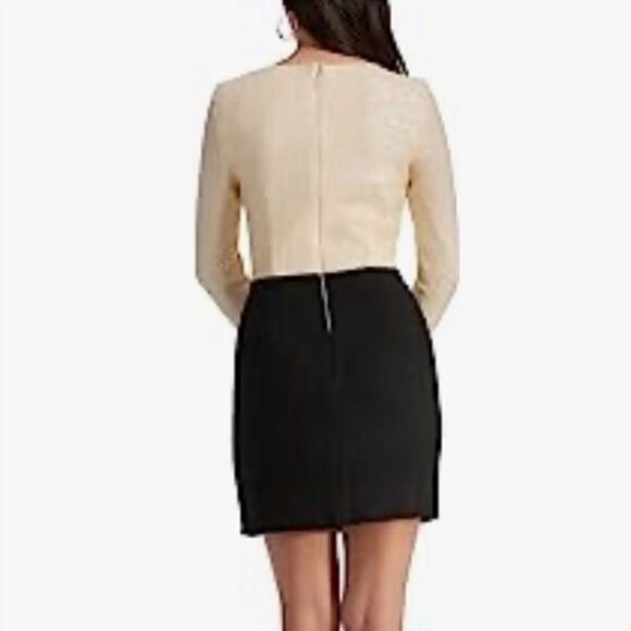 DRESS THE POPULATION Cream/Black Chante Long Sleeve Mini Dress/Size Small - Picture 2 of 4